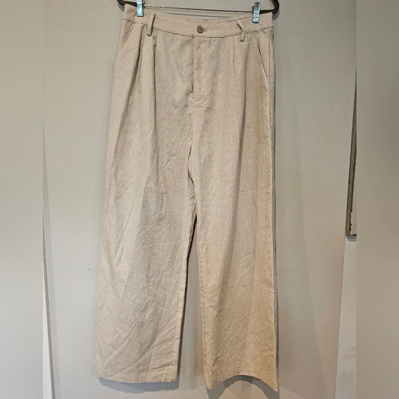CIDER Size XL• Wide Leg Linen Beige Super High Rise Pleated Trousers New w/ Tags - Picture 1 of 9